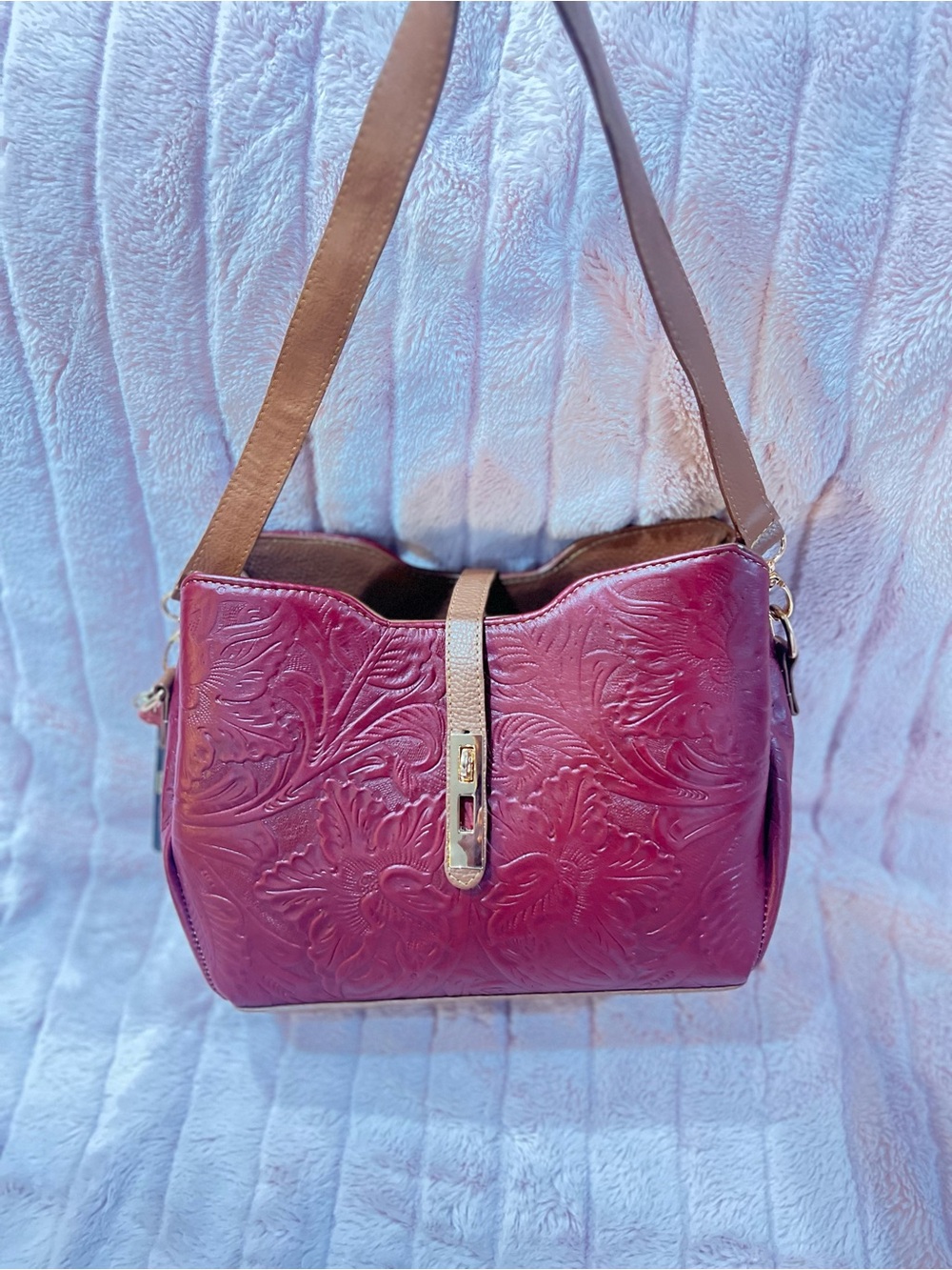 Hand Tooled Leather Handbag Handmade in Mexico Medium